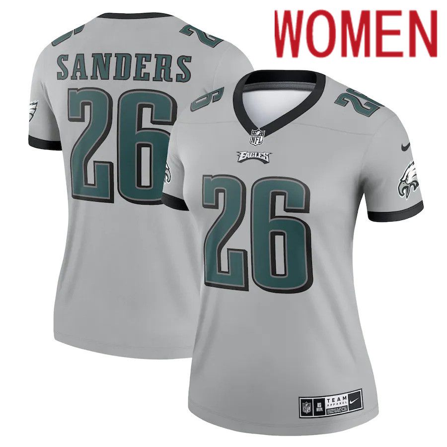 Women Philadelphia Eagles #26 Miles Sanders Nike Silver Inverted Legend NFL Jersey->women nfl jersey->Women Jersey